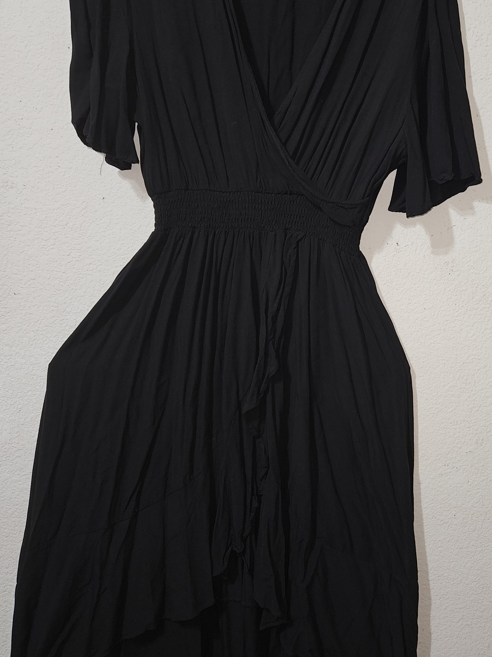 Women’s Black Maxi Wrap Dress with Smocked Waist